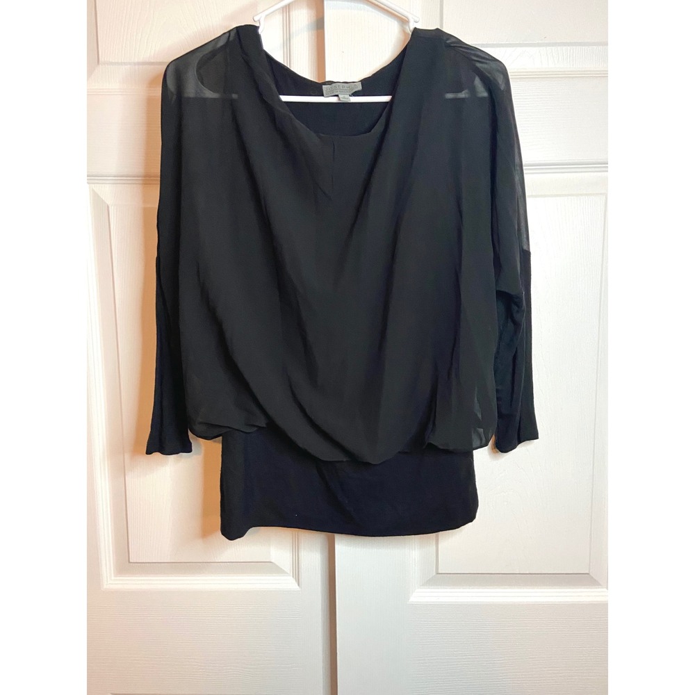 Joseph A Black Layered Sheer Chiffon Draped Blouse Top Small RN 125019